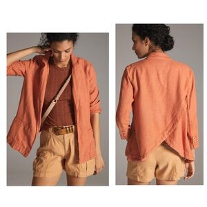 Anthropologie Vintage Washed Linen Blend Blazer Lightweight Terracotta Orange 14